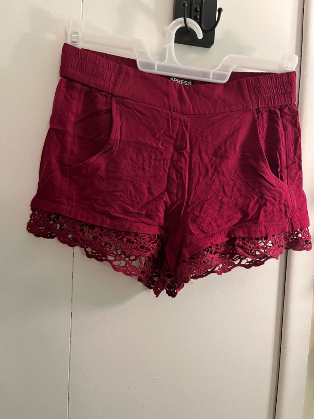 Express Burgundy Crochet-Hem Lace Women’s Shorts Size XS